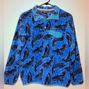 Patagonia Synchilla “Leaping Oasis” (blue fish river trout) fleece pullover